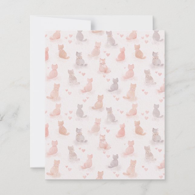 Cat and Heart Pattern Paper Sheet (Frente)