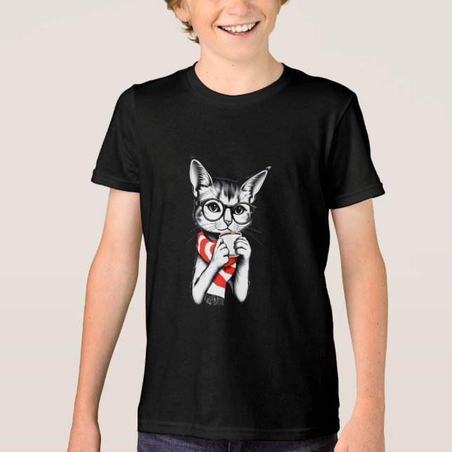 Cat Bebe uma camisa de três blendas de café (Frente)