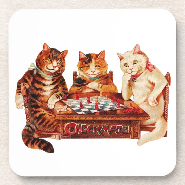 Cat Chess Checkmate Louis Wain Porta copos (Frente)