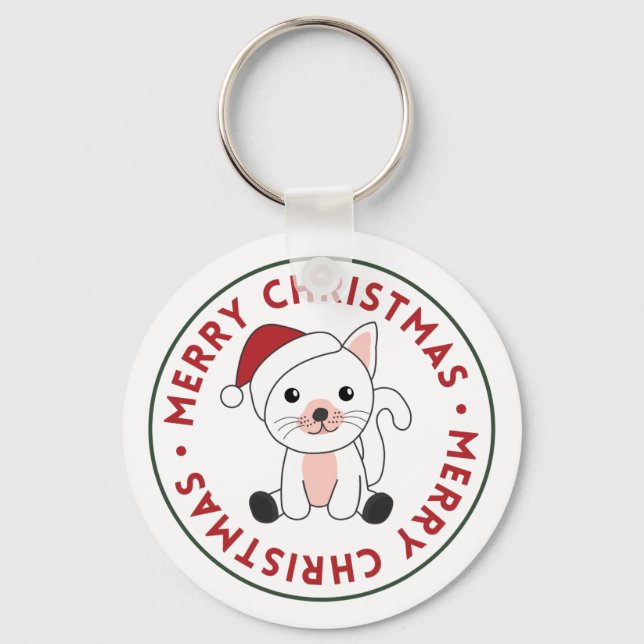 Cat Christmas Snow Winter Animais Cats Chaveiro (Frente)