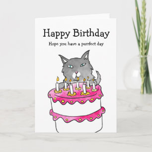 Cat com cartão de aniversário de bolo