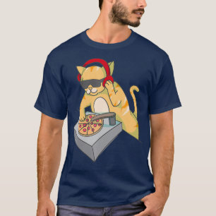 Cat DJ Pizza Camisa Legal Disco de Gatinho Jockey 