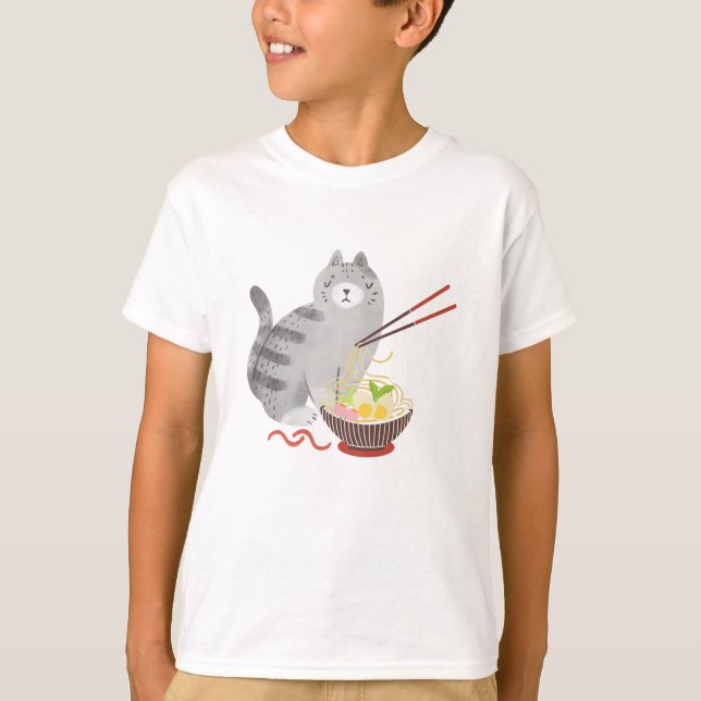 Cat e Ramen, camiseta de gato kawaii (Frente)