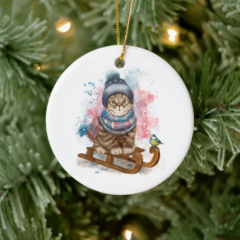 Cat Em Um Ornamento Personalizável Sled