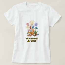 Cat + Fireworks = Caos - T-Shirt Engraçado Proprie