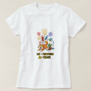 Cat + Fireworks = Caos - T-Shirt Engraçado Proprie