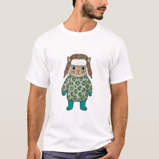 Cat Hat T-Shirt – Plaid Trapper & Leopard Print