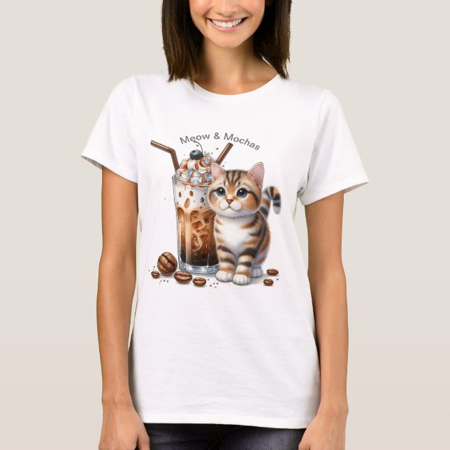 Cat & Iced Coffee T-Shirt – Cozy Café Style (Frente)
