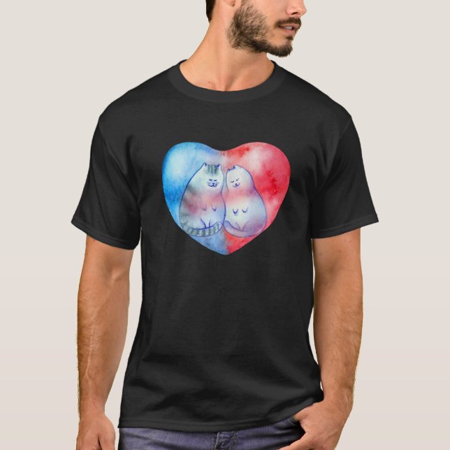 Cat Love Correspondendo Camisetas Para Ele E Para  (Frente)