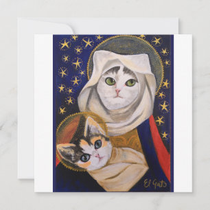 Cat Madonna e criança, família sagrada, cartão de