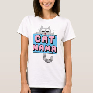 "CAT MAMA" Cartoon Sorridente Camisa de Gato