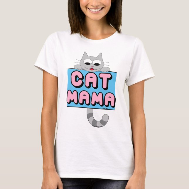 "CAT MAMA" Cartoon Sorridente Camisa de Gato (Frente)