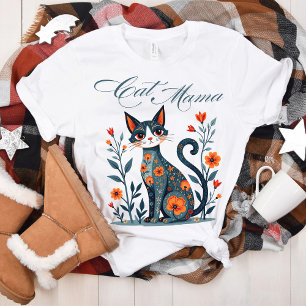 Cat Mama Folk Art T-Shirt Perfeito para Pássaros G