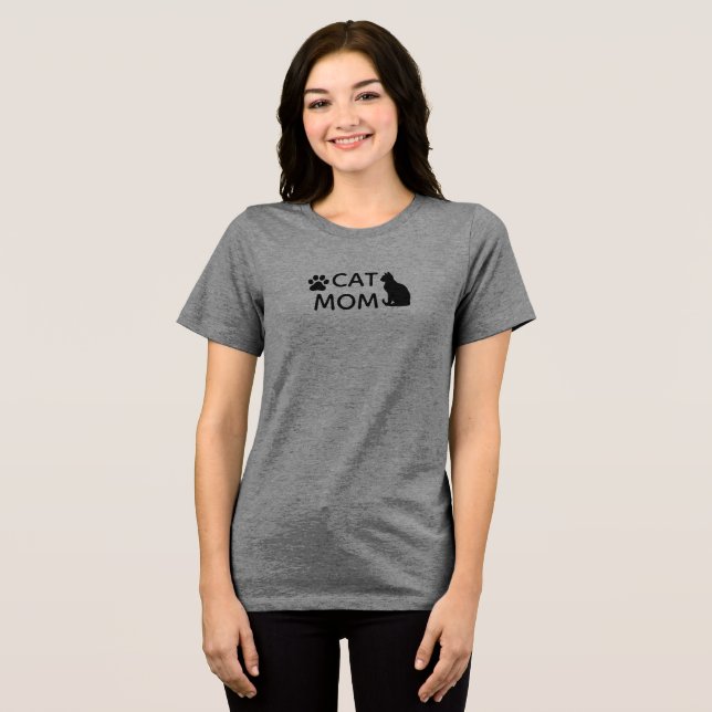 CAT MOM Paw Print T-Shirt | Women's Heather Grey (Frente Completa)