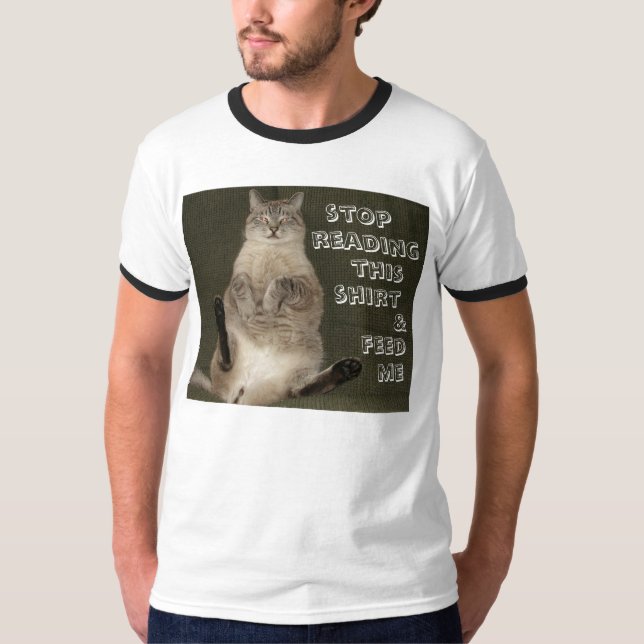 Cat "PARE DE LER CAMISA E ME ALIMENTE" Mens Ringer (Frente)