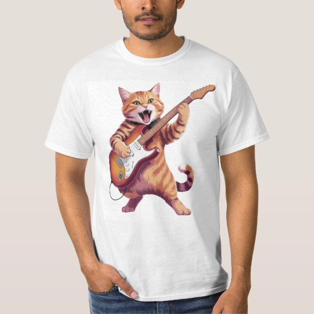 Cat Playing Guitar Rock T-SHIRT (Frente)