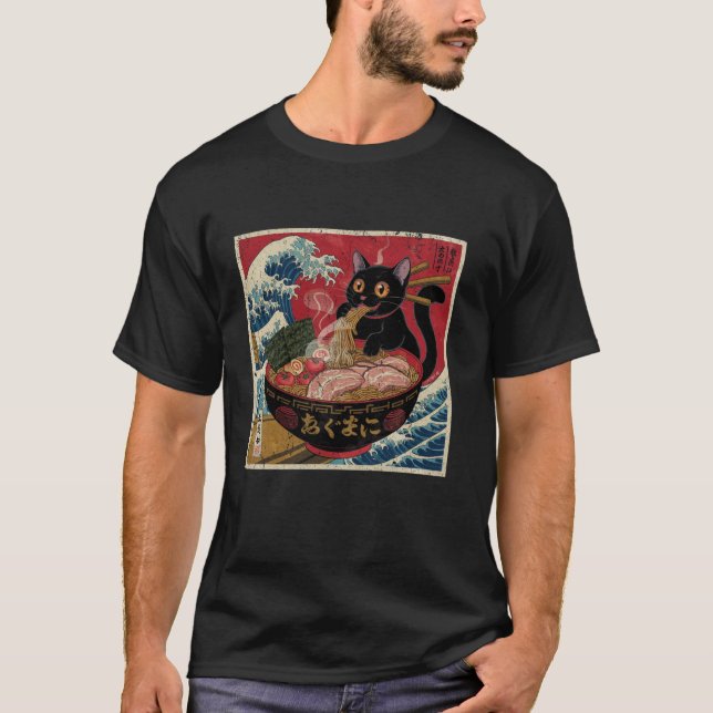 Cat Ramen Japonês Camisetas Gráficas Engraçadas Ka (Frente)