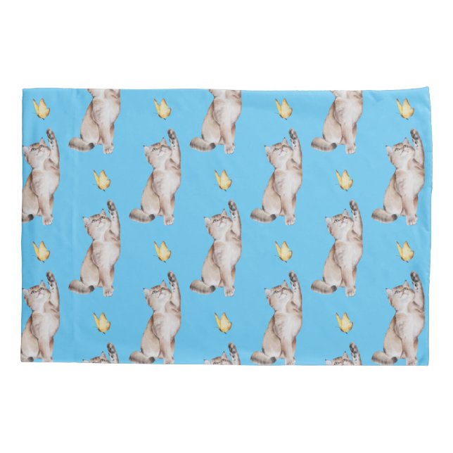 Cat Reaching For Yellow Butfly on Sky Blue (Verso)