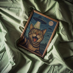 Cat Selfie com OVNI Wall Art Poster Impressão
