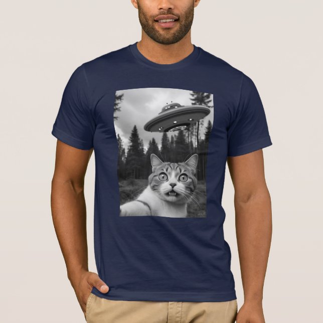 Cat Selfie UFO Tee Engraçado Camisa De Abdução De  (Frente)