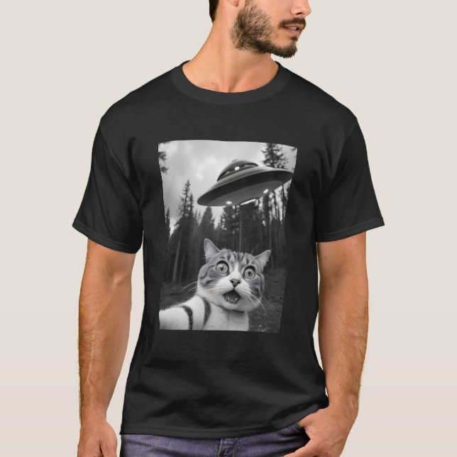 Cat Selfie UFO Tee Engraçado Camisa De Abdução De  (Frente)