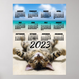 Cat Sunbelt no Poster de Calendário de Praia 2023