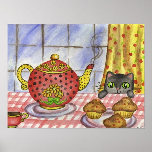 Cat Teapot Art Impressão Poster (Frente)