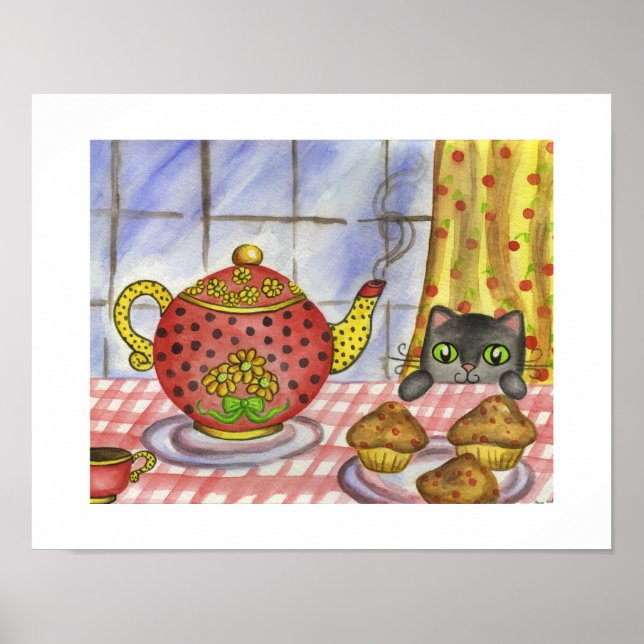Cat Teapot Art Impressão Poster (Frente)