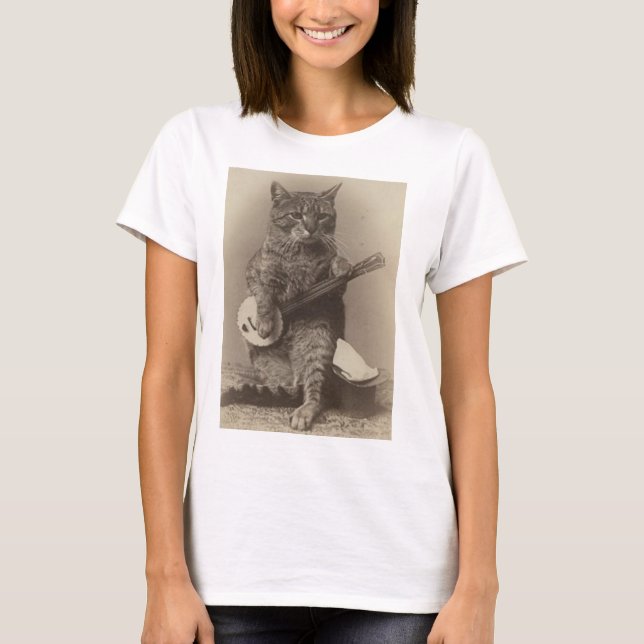 Cat Tocando as t-shirts engraçadas do Banjo (Frente)