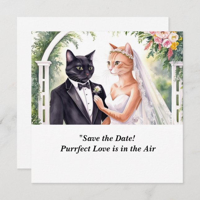 CAT WEDDING Salvar convite de data (Frente/Verso)