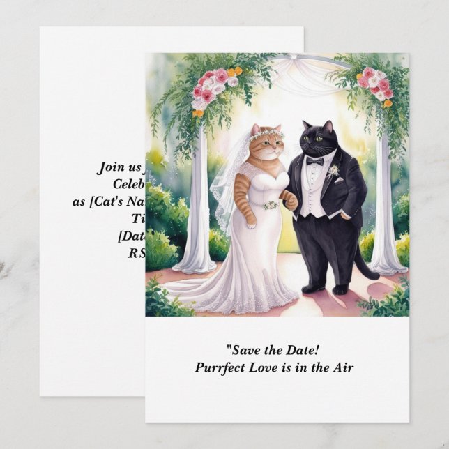 CAT WEDDING Salvar convite de data (Frente/Verso)