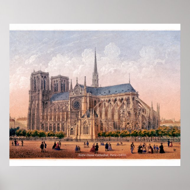Catedral de Notre Dame impressão de 1870, Paris Fr (Frente)