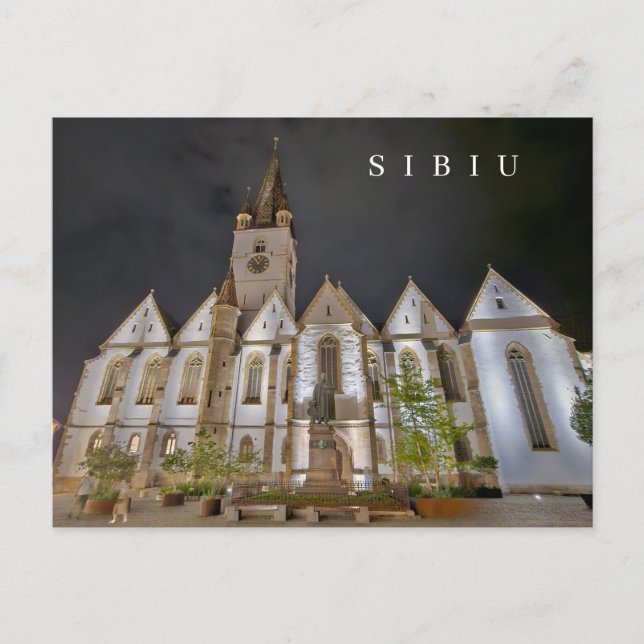 Catedral de Sibiu com cartão postal noturno (Frente)