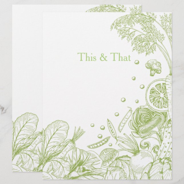 Categoria de receitas de legumes verdes desenhados (Frente/Verso)