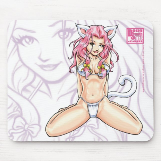 Catgirl de cabelo cor-de-rosa Mousepad (Frente)