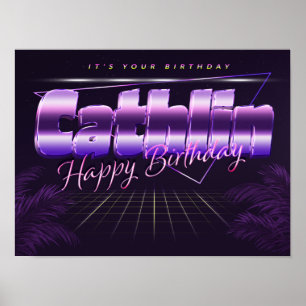 Cathlin Name Vorname lila retro Poster Geburtstag