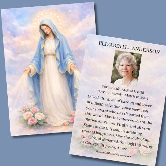 Catholic Funeral Mary Memorial Prayer Holy Card
