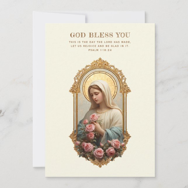 Catholic Mary with Pink Roses Floral Scripture (Frente)