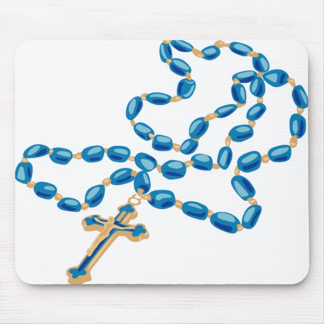 Catholic Mouse Pad White w/ Beautiful Blue Rosary (Frente)