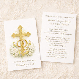Catholic Wedding Prayer Card Gold Cross