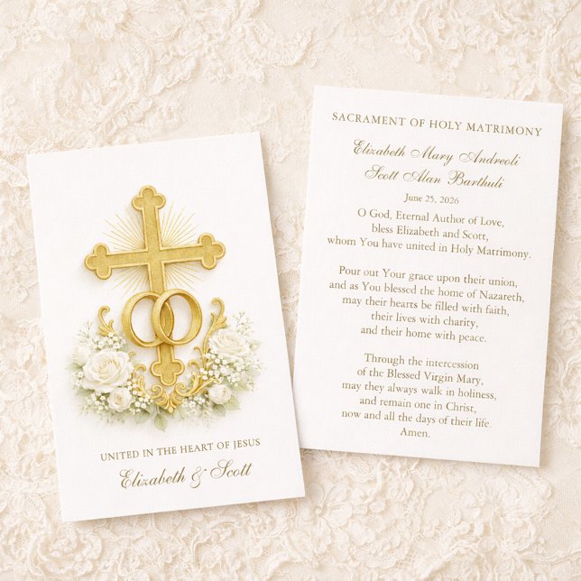 Catholic Wedding Prayer Card  Gold Cross (Criador carregado)