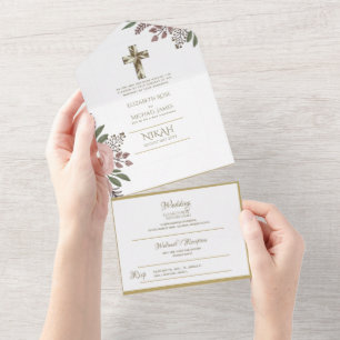 Católica Casamento Floral Convites Cruz Moderna