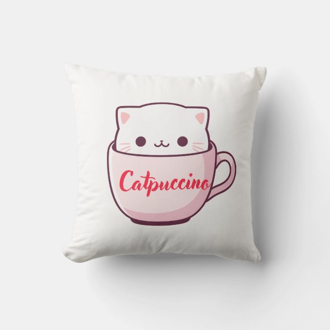 "Catpuccino Xícara De Café Com Almofada De Arremes (Frente)