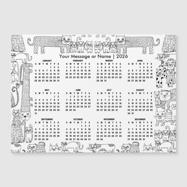 Cats 2026 Calendar Personalized Message or Name (Frente)