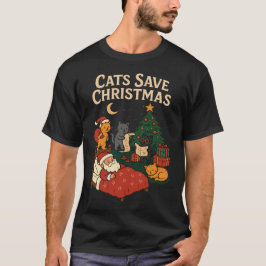 Cats Salvam o Natal Camisa Santa Gato Divertido Fe