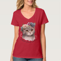 Cats T-Shirt com pescoço V para mulheres