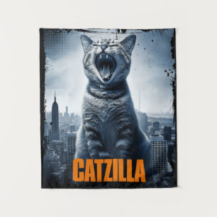 Catzilla Funny Cat Memória Poster Tapeçaria