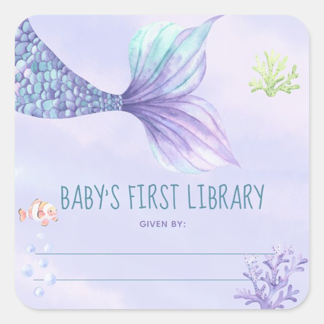 Cauda de sereia - etiqueta de presente de baby sho (Frente)