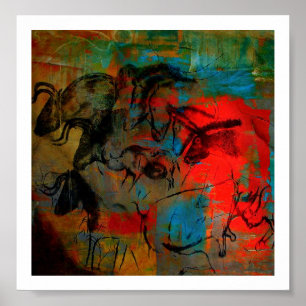 Cavalar e gado de Chauvet que pintam o impressão