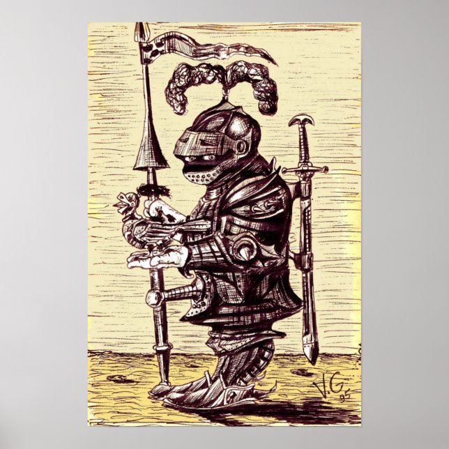 Cavaleiro com poster de arte de pomba (Frente)